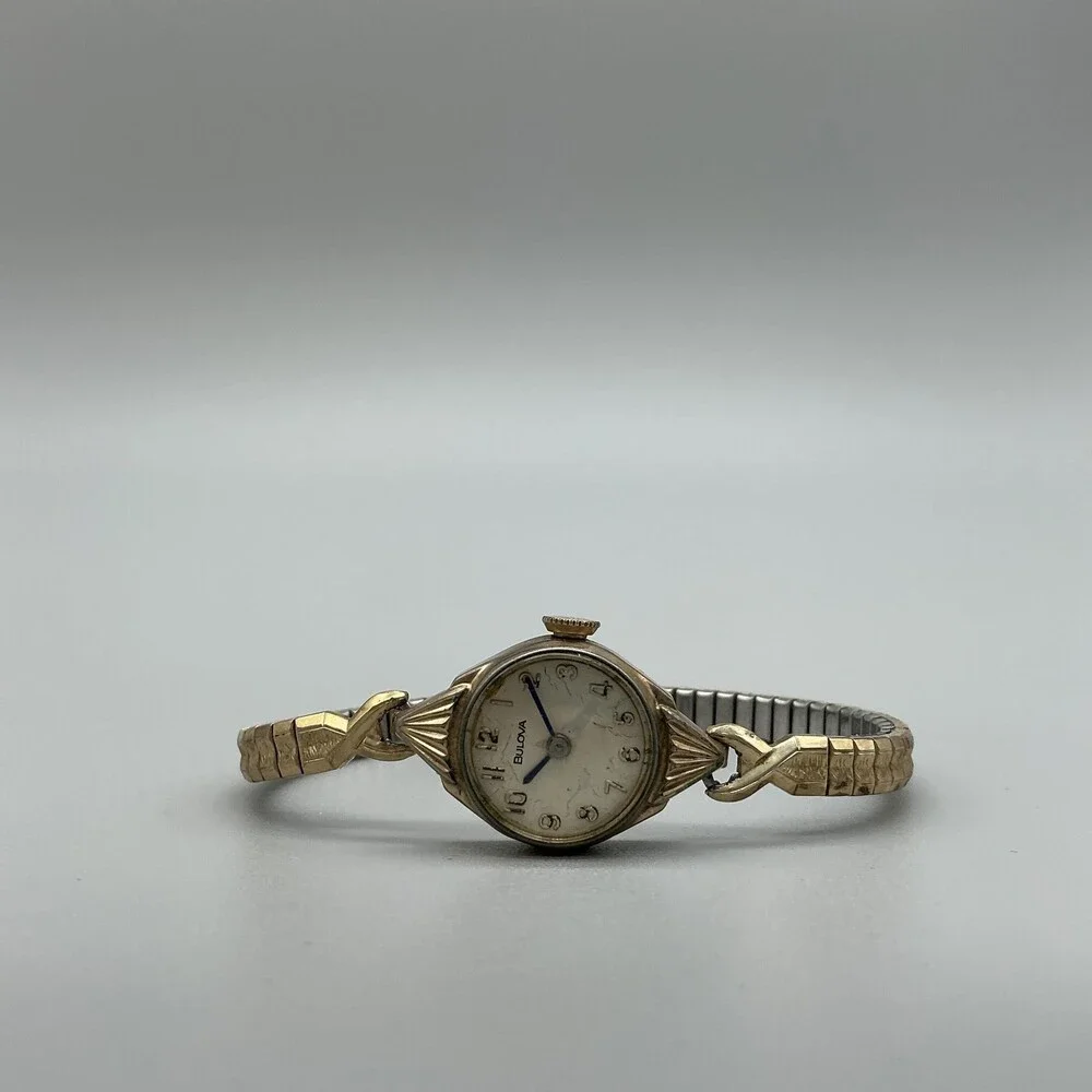 Vintage Bulova Womens Watch 16mm Cocktail 1978 Gold Tone Stretch Manual Wind